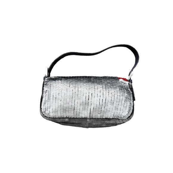 Rare vintage silver sequin trimmed orange beads baguette sold - Picture 2 of 5